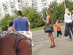 Young babe in sexy panties in the vouyer upskirt video