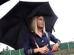 Sexy stewardess nailed by stranger dude to return the favor
