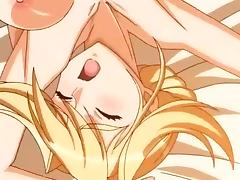 Blonde anime minx with round tits gets rammed