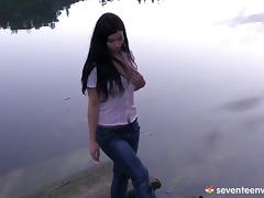 Sensual lakeside masturbation with a hot chick and her perfect ass