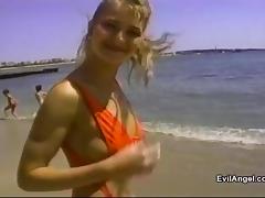 From the beach to an amazing erotic bed sex until blonde takes cum