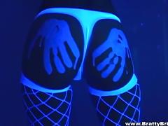 Britney Spring cock teasing under a fluorescent light