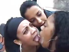 Porn clip with three Brazil lesbians kissing