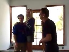 Four guys fuck a blonde and double penetrate the bitch