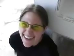 She gets jizz on her glasses