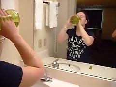 Dirty talking chubby girl watches herself get doggystyle fucked in the mirror