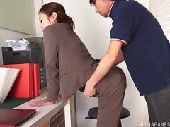 Japanese businesswoman gets cum in her mouth in the office