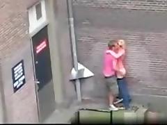 Dutch guy fucks a girl in public on the streets without a condom for everyone to see
