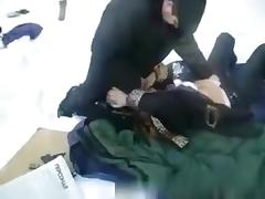 Russian redhead milf fucks her man in the snow