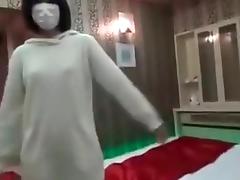 Japanese girl with white mask doggy style sex