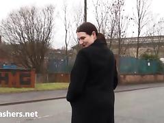 Fat amateur exhibitionist Alyss public nude and outdoor flashing of brunette bbw girlie showing big boobs and giant ass