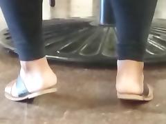 Candid ebony feet in cafeteria(three ladies)