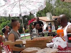 Stella Cox shows up at a pool party to suck off black dicks