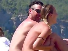 incredible brunettes couple Ibiza nudist topless