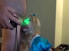 Sub college girl sissy gagging on daddys cock