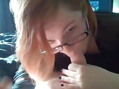 Teen chick with glasses blowjob