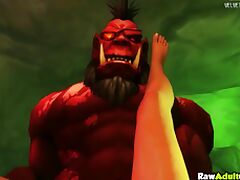 Nasty brunette Lara Croft from Tomb Raider taking big dick of Fel Orc