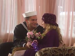 Blonde wife Monica Mayhem fucked by her navy husband in uniform