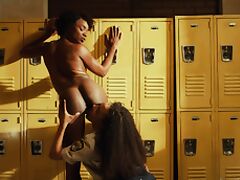 Ebony babes Ana Foxxx & Demi Sutra having lesbian sex in the lockerroom