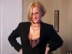 Innocent looking blondy milf with the perfect body licks a cock and fucks it until it cums