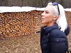Big breasted blonde enjoys doggystyle action in the outdoors