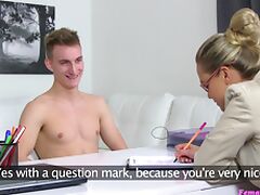 Blonde female agent loves to test sex skill of her candidates