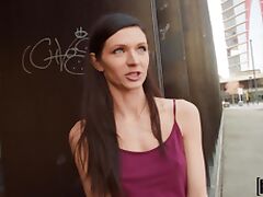 Small tits Arian Joy spreads her legs to ride a dick in the public