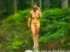 Sexy nude chick running around like crazy here