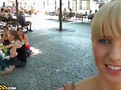 Beauty with piercing blows a biggest ramrod in the alley
