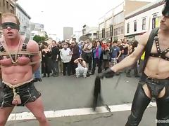 Gay Humiliation and Public Bondage with Pissing and Fucking