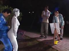 Cosplay Porn: Public Painted Statue Fuck part 3