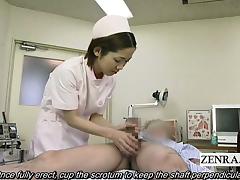 Subtitles CFNM Japanese nurse measuring handjob cumshot