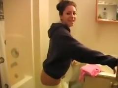 Young slut sucks old man in the bathroom
