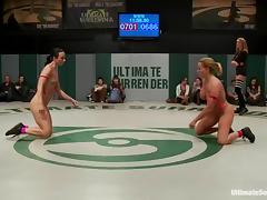 Lesbians finger unceasingly other's pussies while wrestling in the first place tatami