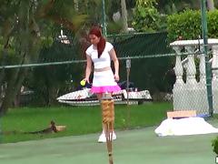 Redhead Melody Jordan plays tennis and then gets rammed