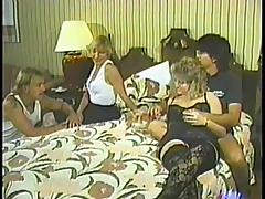 Retro video with kinky two swinger couples fucking in a bedroom