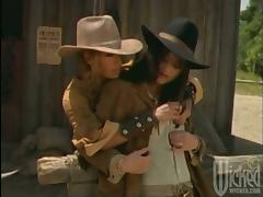 Hot girls of Wild West times have wild lesbian sex