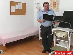 A doctor inserts different devices in Lucy Bell's pussy