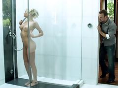 Admirable blonde Riley Steele gets fucked every which way in the shower